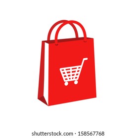 Red shopping paper bag with basket icon VECTOR