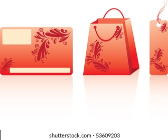 Red shopping set. Many decorative elements. Isolated on a white background. Vector illustration (EPS8). All parts (object) closed, possibility to edit.