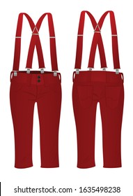 Red short pants with suspenders. vector