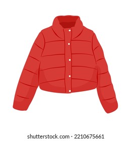 Red short puffer jacket. Vector illustration