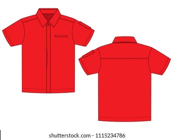 Red Short Sleeve Technician Shirt With Pocket and Pen Holder for Template on White Background
.Front and Back View, Vector File.
