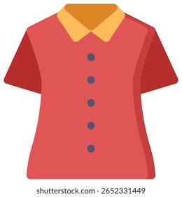 Camisa de manga curta vermelha com colarinho amarelo e botões azuis illu