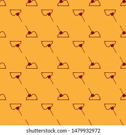 Red Shovel in the ground icon isolated seamless pattern on brown background. Gardening tool. Tool for horticulture, agriculture, farming.  Vector Illustration