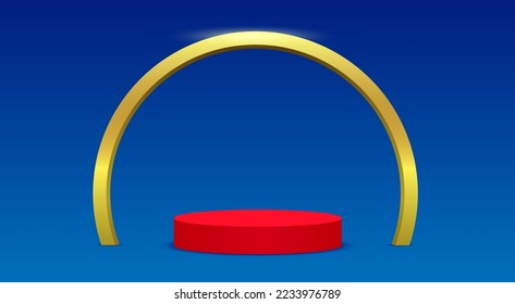 red showcase with gold ring in the blue room