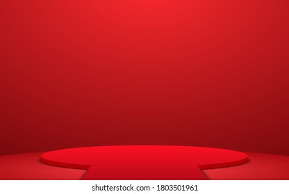 red showcase stand in the red room