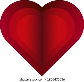 Red shradient heart with three layers. Color transition from dark to light. Festive postcard. Festive decoration. Valentine's Day. Icon.