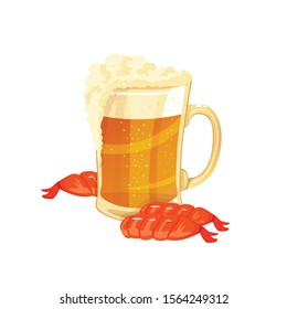 red shrimp with beer vector illustration