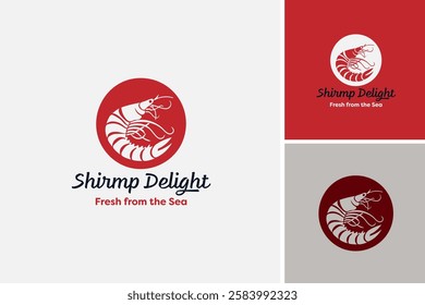 Red Shrimp delight logo design, perfect for seafood restaurant menus or seafoodrelated design projects with a fresh, oceanic theme. EPS layered vector