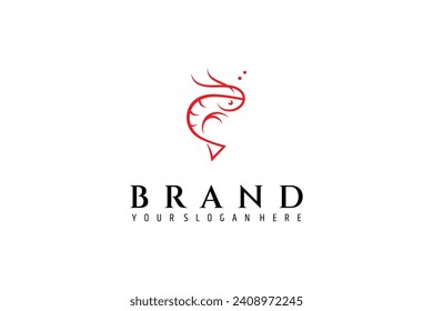 red shrimp logo in flat vector design