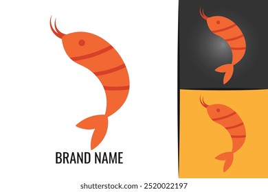 Red shrimp logo. Seafood prawn logotype. Fresh Shrimps sea food logo icon