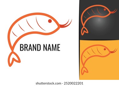 Red shrimp logo. Seafood prawn logotype. Fresh Shrimps sea food logo icon