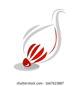 Red Shuttlecock Icon with Grey Abstract Swoosh. You Can Use for Sport Logo, Badminton Team, or Badminton Championship Logo