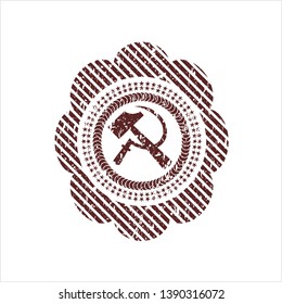 Red sickle and hammer icon inside grunge style stamp