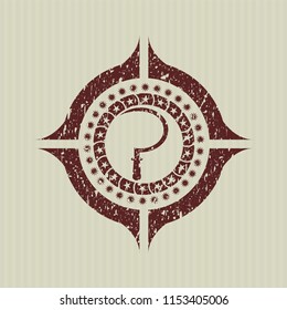 Red sickle icon inside distress rubber grunge texture seal