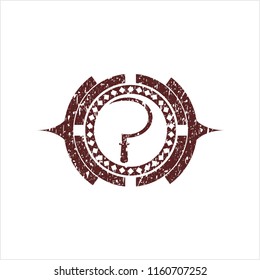 Red sickle icon inside distressed grunge seal