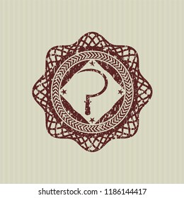 Red sickle icon inside distressed rubber grunge texture seal