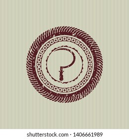 Red sickle icon inside distressed grunge stamp