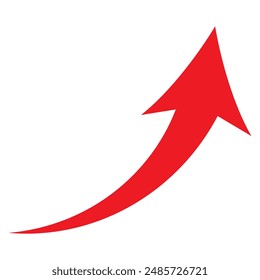 Rot nach oben zeigendes Zeichen mit gebogenem Pfeil auf weißem Hintergrund. Vektorgrafik mit gebogenem Pfeil.