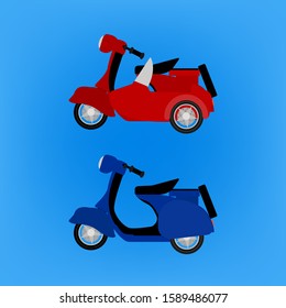 Red sidecar and blue motorcycle isolated on background, flat illustration vector