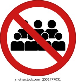 Red Sign Avoid Crowd. Vector Icon. Safety Measures, Infectious Disease Prevention. Coronavirus Protection. Avoid Crowded Places. Medical Concept