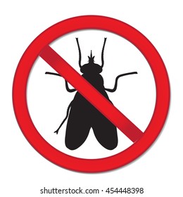 Red sign ban fly. Stop sign of an insect. Vector illustration