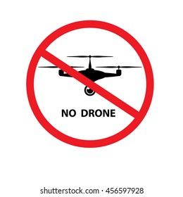 Red sign with black drone silhouette and text