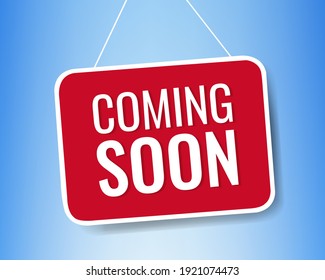 Red Sign board Coming Soon Blue background With Gradient Mesh, Vector Illustration