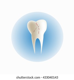red sign broken tooth on blue background, Vector illustration.