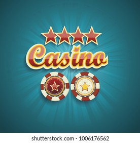 Red sign CASINO for online casino, poker, roulette, slot machines, card games. Vector design template.