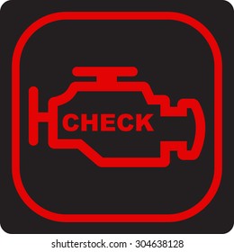 Red sign "Check engine" on black background. Auto. Vector image.
