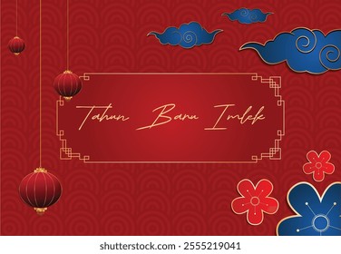 a red sign with chinese writing that says tahun baru imlex	