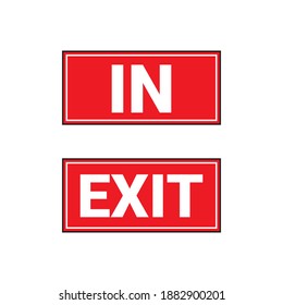 Red Sign in and exit used for directions in and out of the door or building isolated on white background.