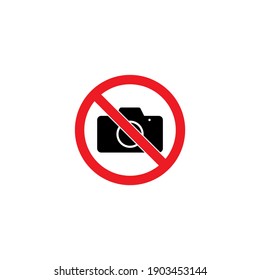 red sign forbidding taking pictures on white background, vector illustration