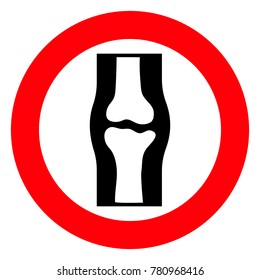 Red sign, the sign of the knee joint. Black on a white background.Vector