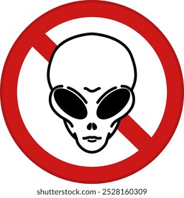 Red Sign No Alien. Vector Icon. Humorous Road Sign. No UFOs. No Extraterrestrial Civilization