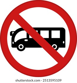 Red Sign No Entry for Bus. Warning Round Road Sign. Vector Icons