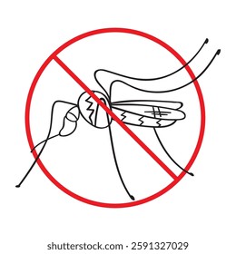Red sign. No mosquito. Outline design. Illustration on white background.