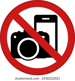 Red Sign No Photography. Vector Icon. Prohibitory Round Sign. Warning About Prohibition Of Using Mobile Phone And Camera
