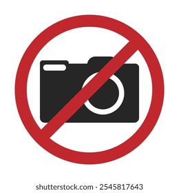 Red Sign No Photography. Vector Icon. Photography prohibited sign sticker warning prohibition. Vector graphics isolated on transparent background