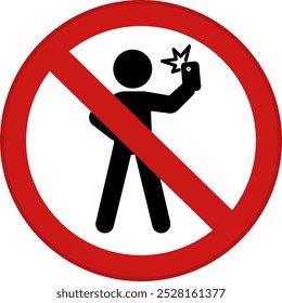 Símbolo Vermelho Não Selfie. Ícone de vetor. Símbolo Proibitivo. Homem levando Selfie com telefone celular