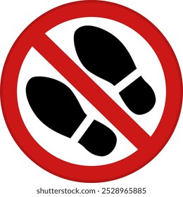 Red Sign No Shoes Please. Vector Icon. Round Prohibition Sign. Request To Remove Shoes Indoors