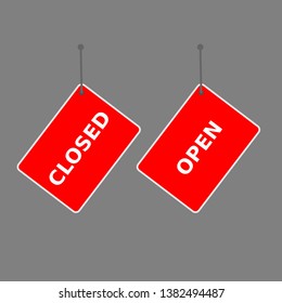 red sign "open" and "close" tag on dark background.