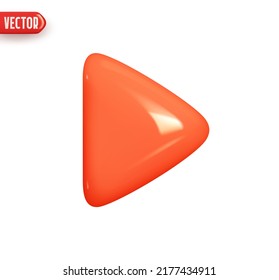 Red sign play button. Realistic 3d design element In plastic cartoon style. Icon isolated on white background. Vector illustration