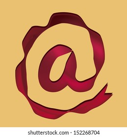  a red at sign with ribbon style in a yellow background