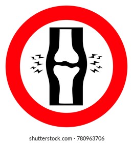 Red sign, sick joint and bones on white background, vector