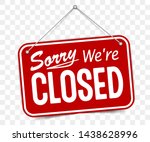 Red sign Sorry we are closed, with shadow isolated on transparent background. Realistic Design template - Vector
