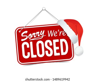Red Sign Sorry We Are Closed For Holidays, With Shadow Isolated On White Background. Realistic Design Template - Vector