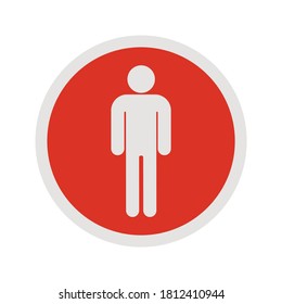 rotes Zeichen mit stehendem Mann einzeln auf weißem Hintergrund. Verbot für Männer, kein Eintrag. Vektorgrafik, Flachdesign-Element.
