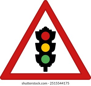 Red Sign Traffic Signals Ahead. Warning Road Sign. Vector Icon