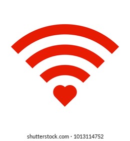 Red Sign Wifi with red heart isolated on white background. Wi-Fi icon. Vector illustration.